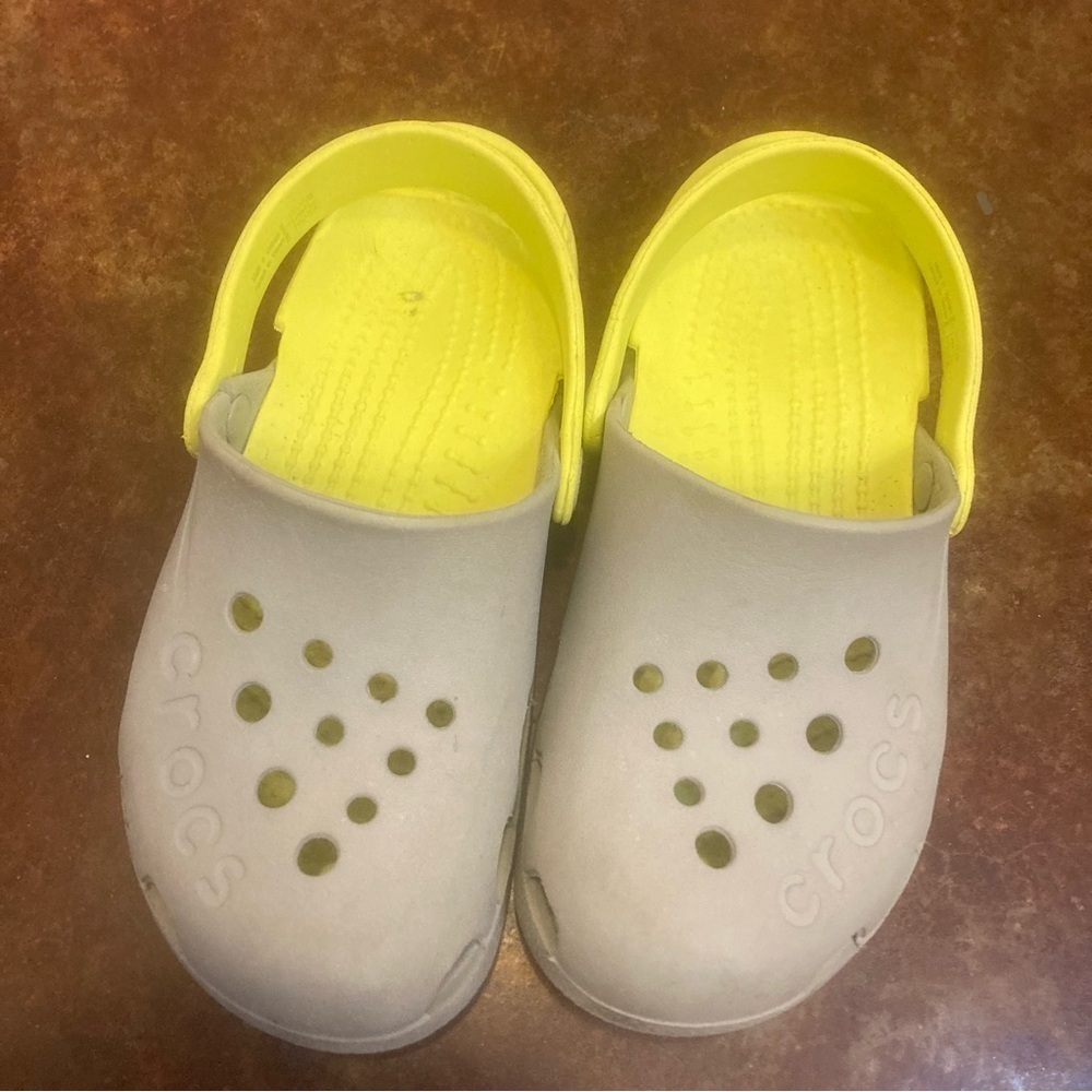 Kids Grey and Yellow Crocs Shoes